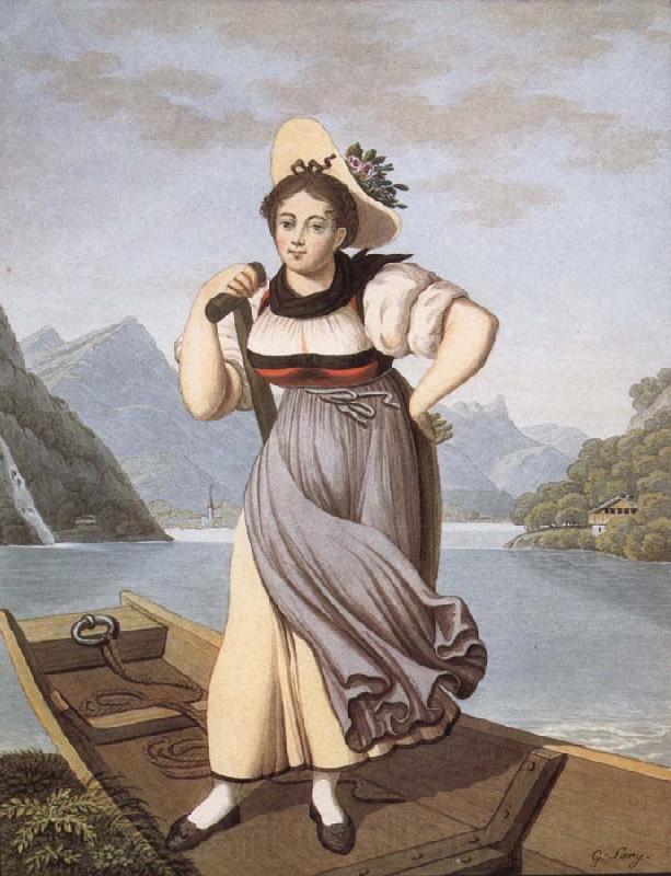 Gabriel Lory fils Elisabeth Grossmann,La Beautiful Bateliere of Brienz Norge oil painting art